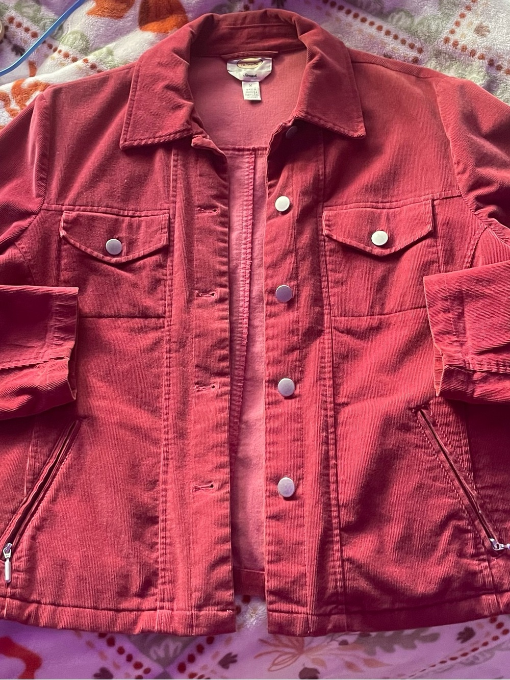 Talbots Coral-Red Corduroy-Style Button Jacket with pockets